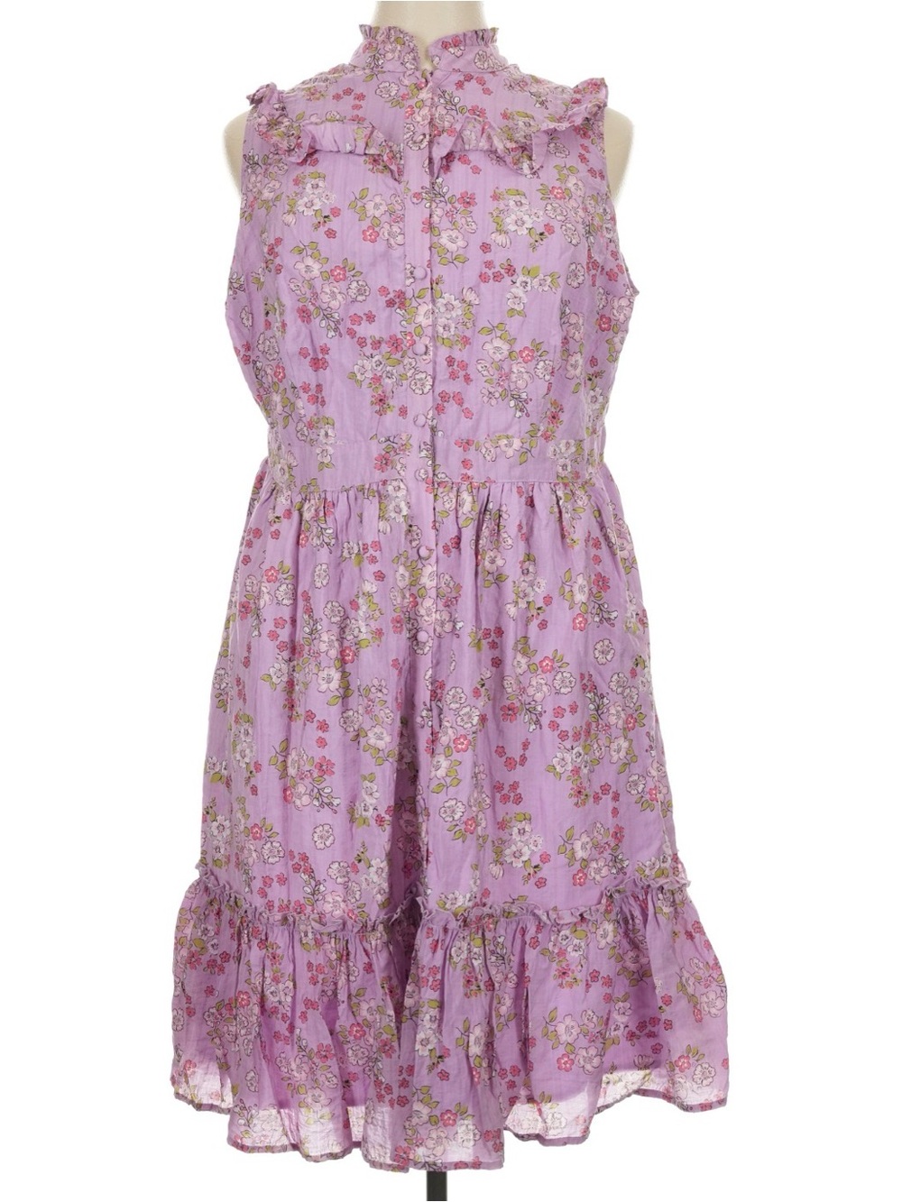 Unique Vintage Lavender Floral Ruffle Sleeve Dress